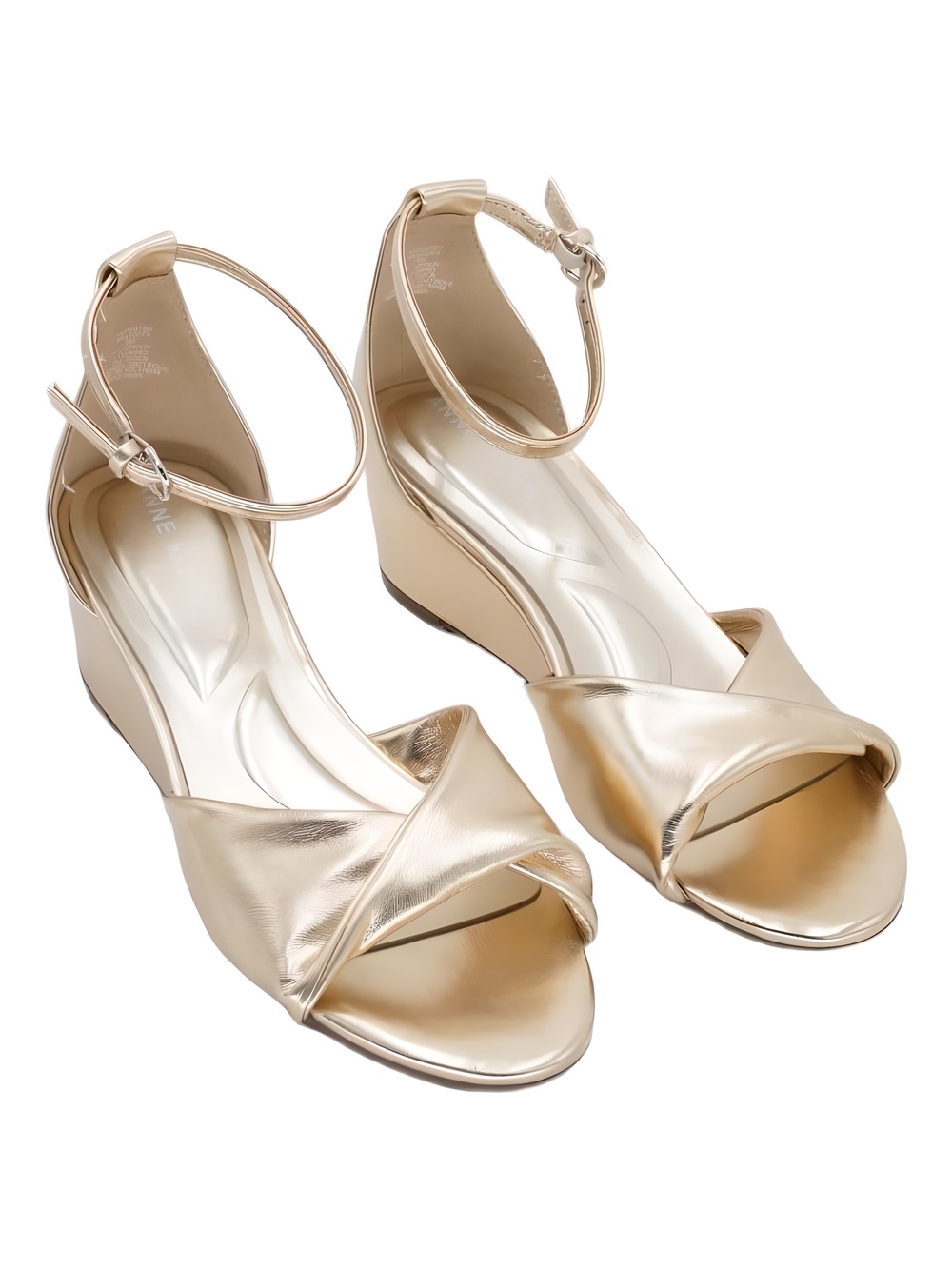 Anne Klein Womens Whitby Ankle Strap Square Toe Gold Wedge Sandals Size 8M